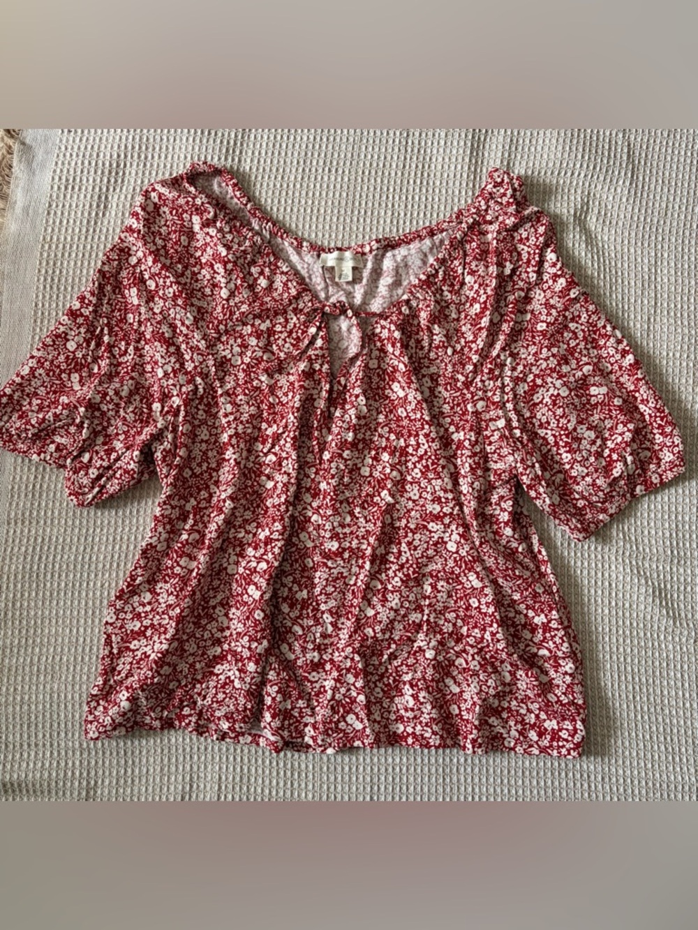 SOLD Treasure & Bond Red Floral Tie-Front Blouse